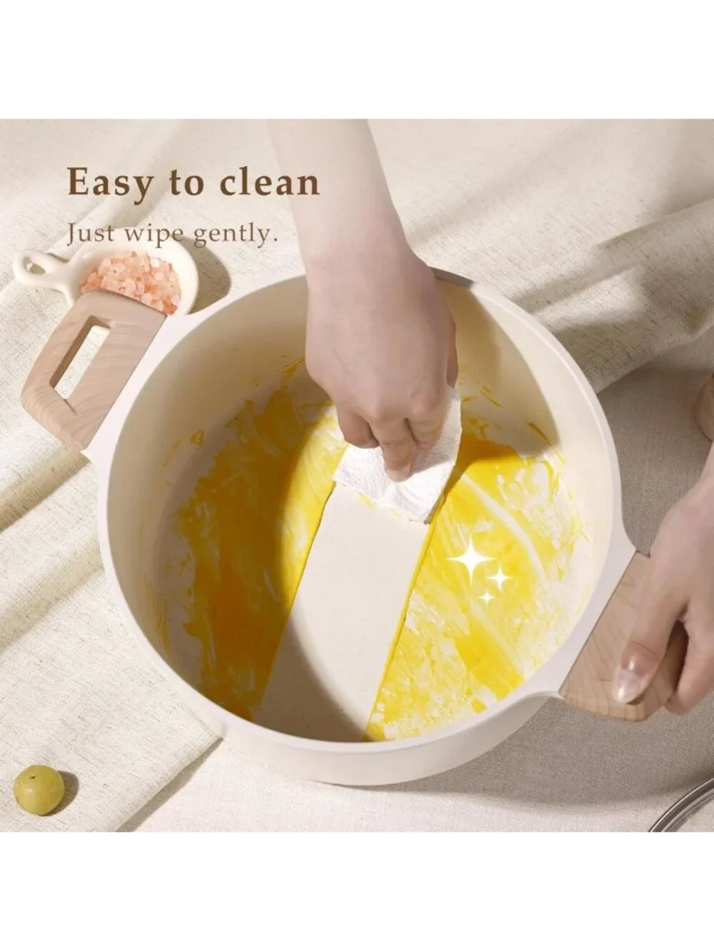6 Qt Nonstick Stock Pot with Lid - Easy Clean Casserole, PFOA Free, White